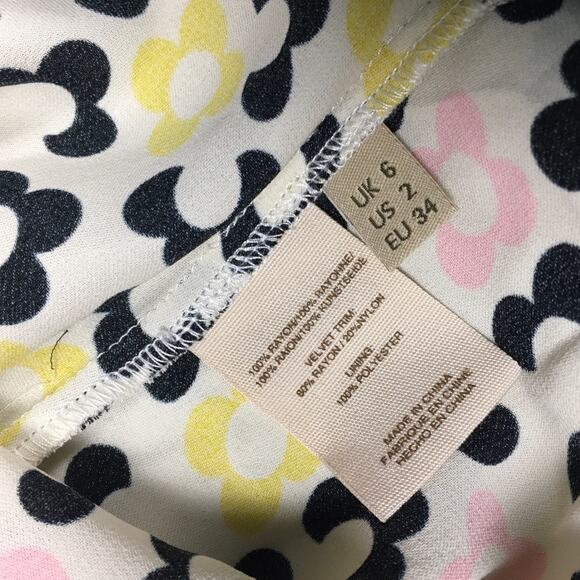 Orla Kiely x Leith Clark Blouse Bib Neck Floral Button Back Velvet Trim Womens 2 - Picture 9 of 15